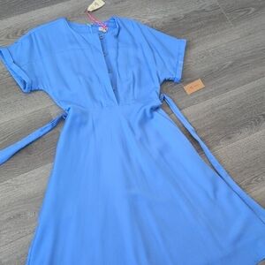 Daniel Cremieux Blue Wrap Tie Front Midi Dress